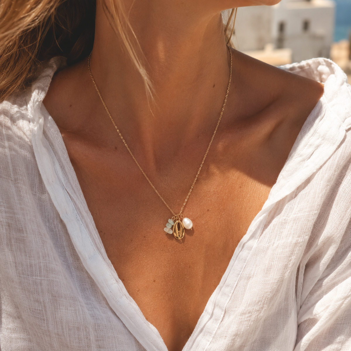 Cala Charm Ketting – Aqua & Gold