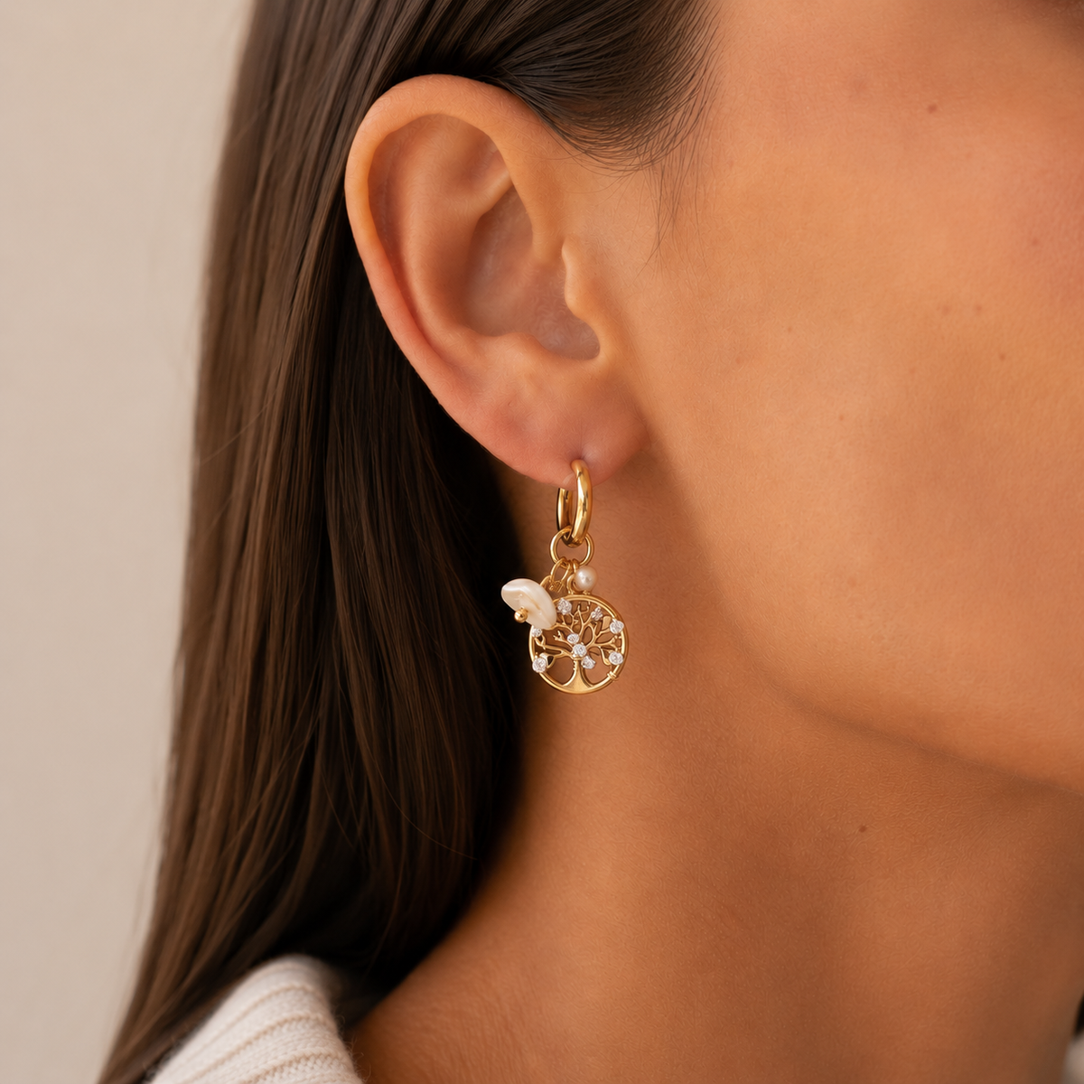 Crystal Tree Hoops – Gold