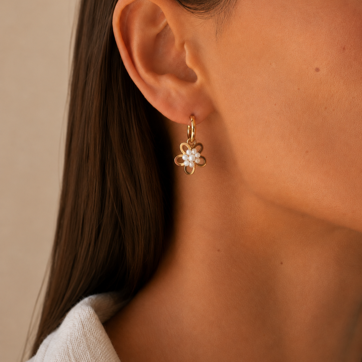 Golden Bloom Hoops – White