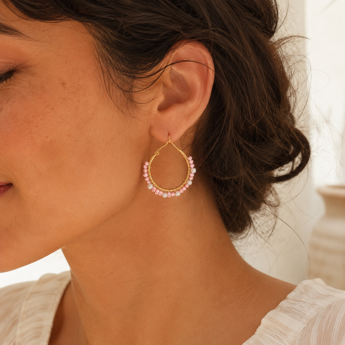 Soft Pearl Hoops – Pink