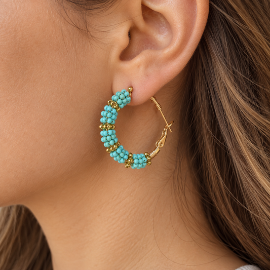 Turquoise Beaded Hoop Earrings