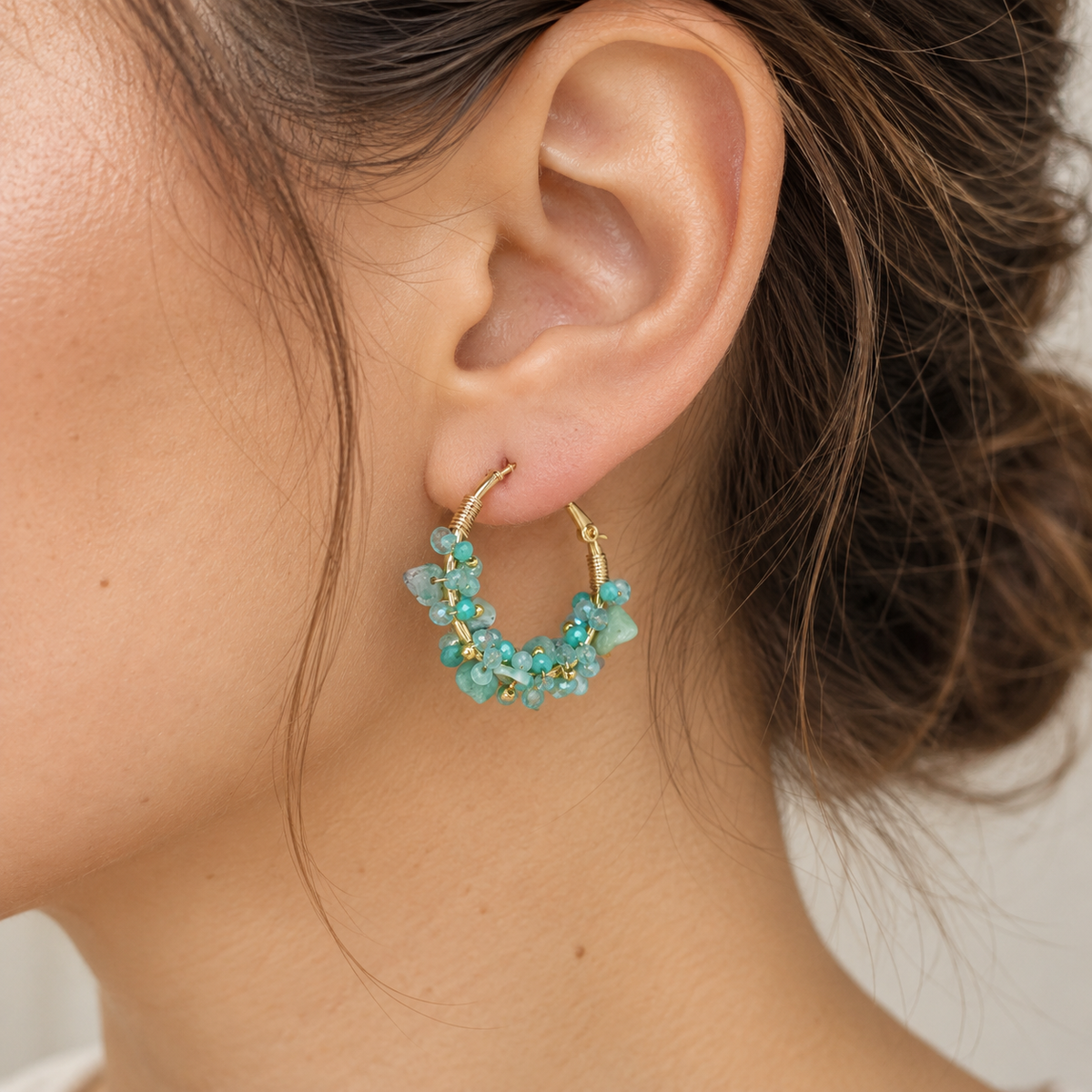 Aqua Stone Hoop Earrings