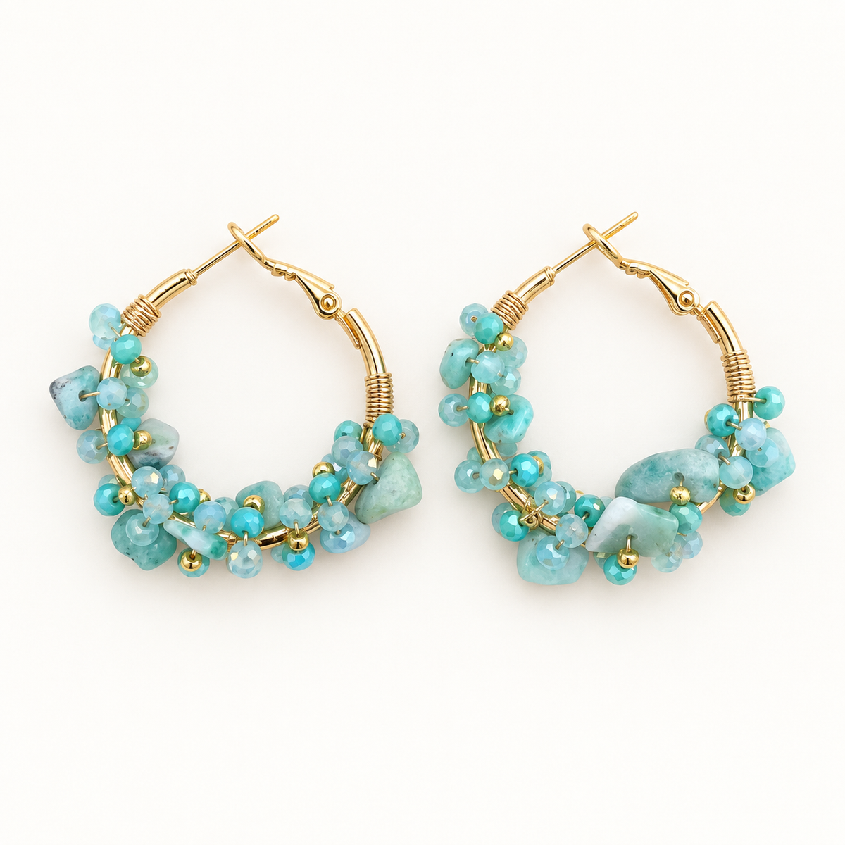 Aqua Stone Hoop Earrings