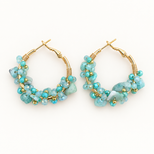 Aqua Stone Hoop Earrings