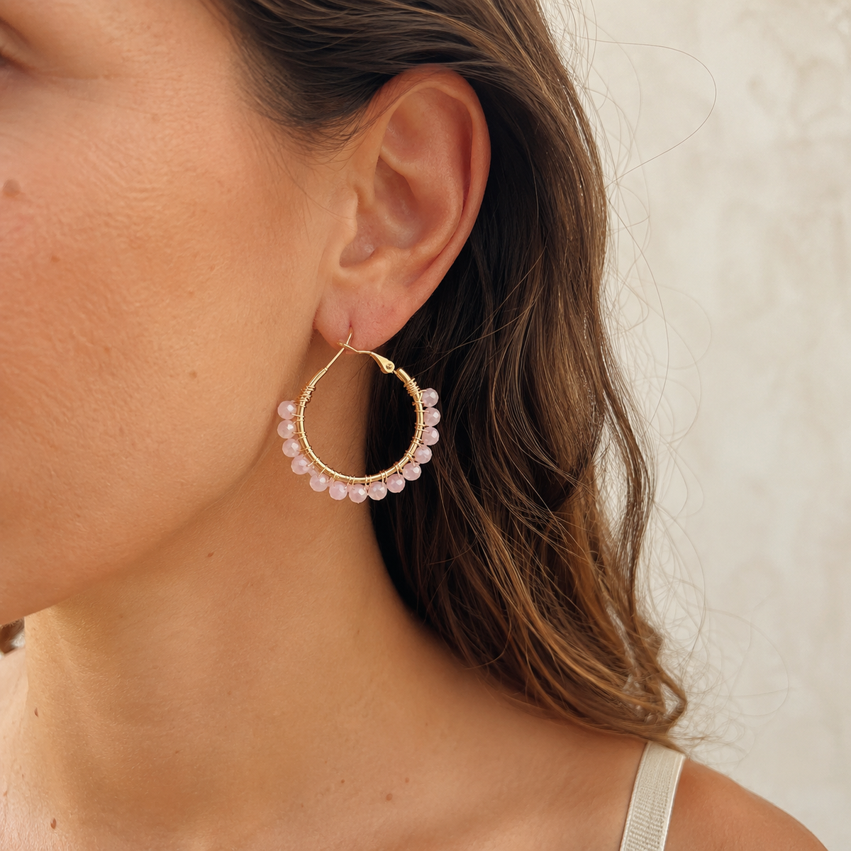 Blush Beaded Hoops – Pink