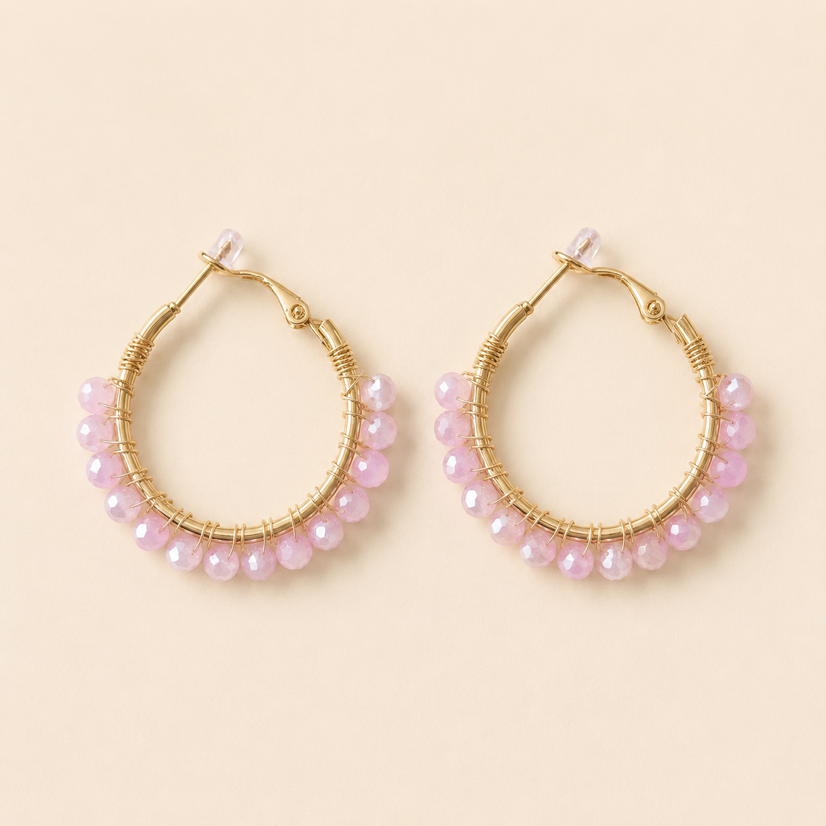 Blush Beaded Hoops – Pink
