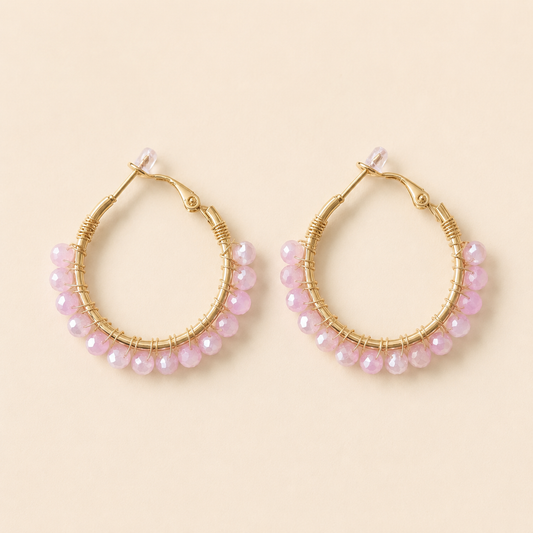 Blush Beaded Hoops – Pink