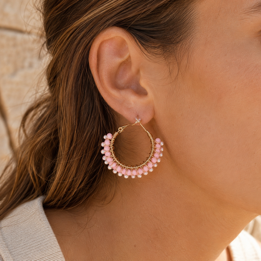 Blush Pearl Hoops – Pink