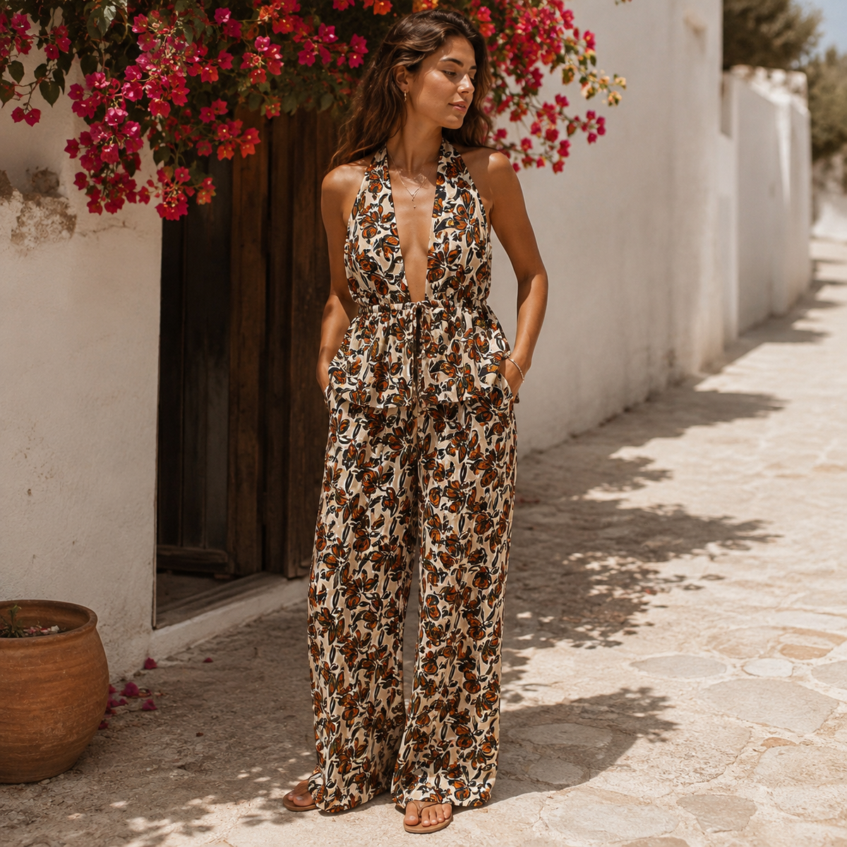 Boho halterset met wide-leg broek