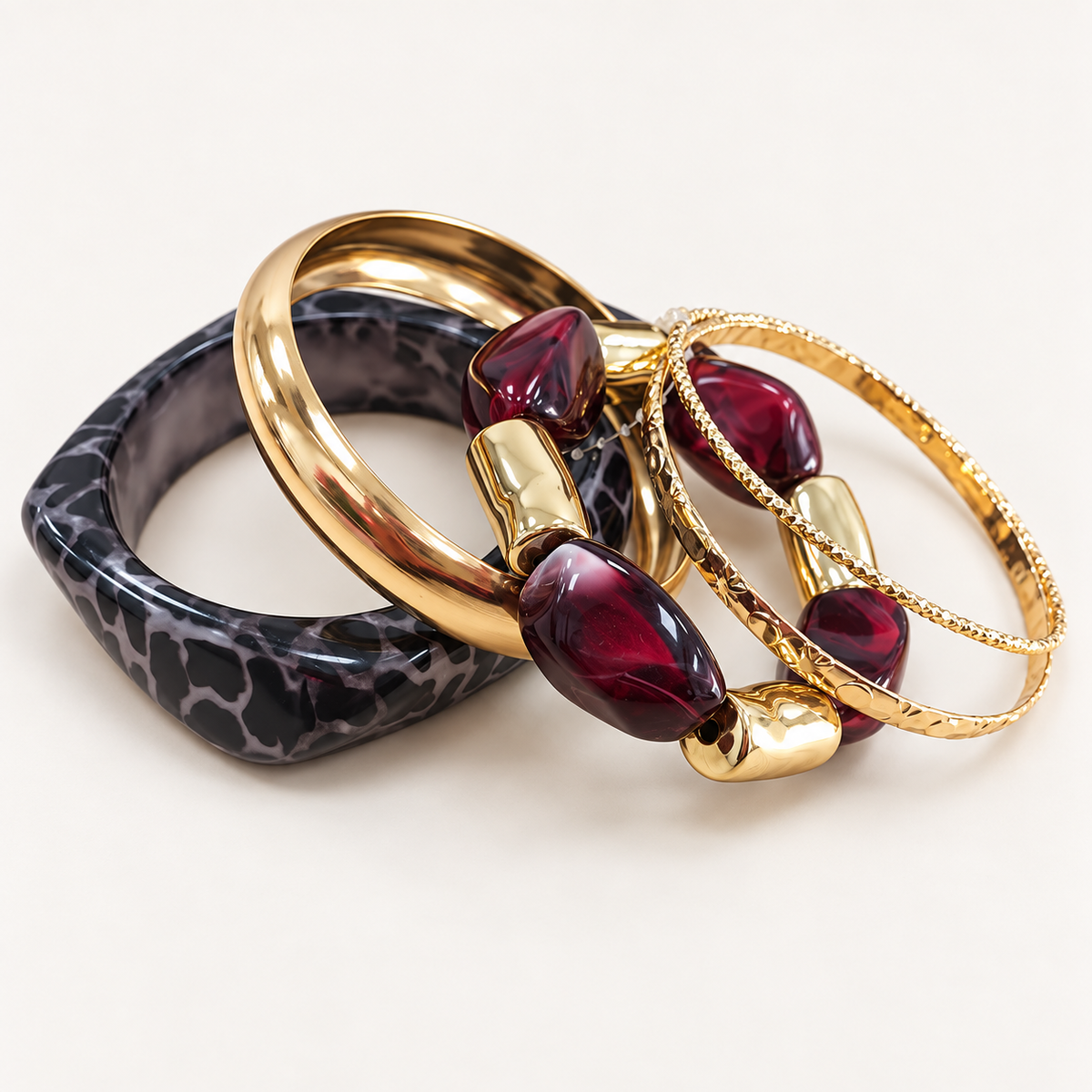 Bordeaux & Gold Bracelet Set