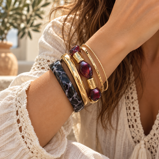 Bordeaux & Gold Bracelet Set