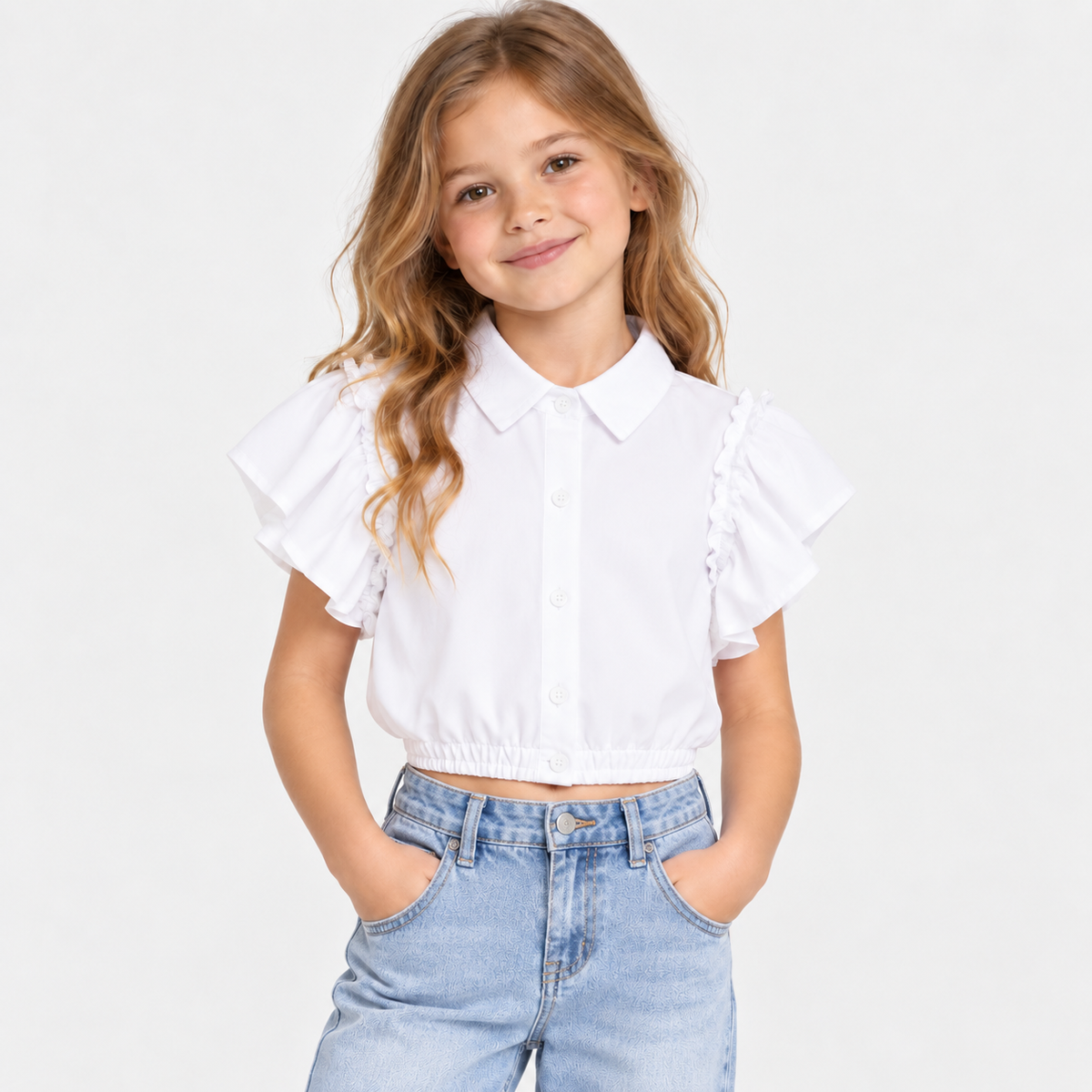 White Ruffle Crop Blouse