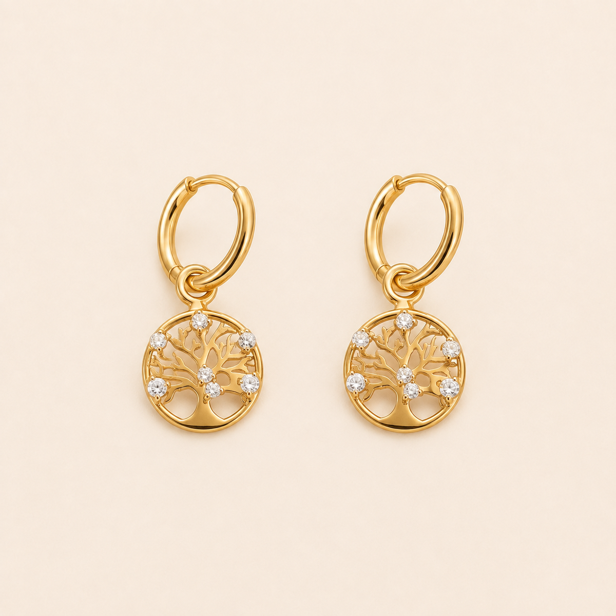 Crystal Tree Hoops – Gold