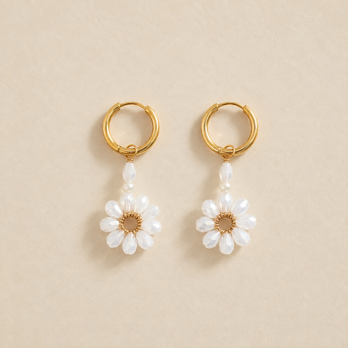 Daisy Drop Hoops – White