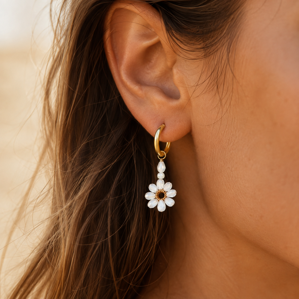 Daisy Drop Hoops – White