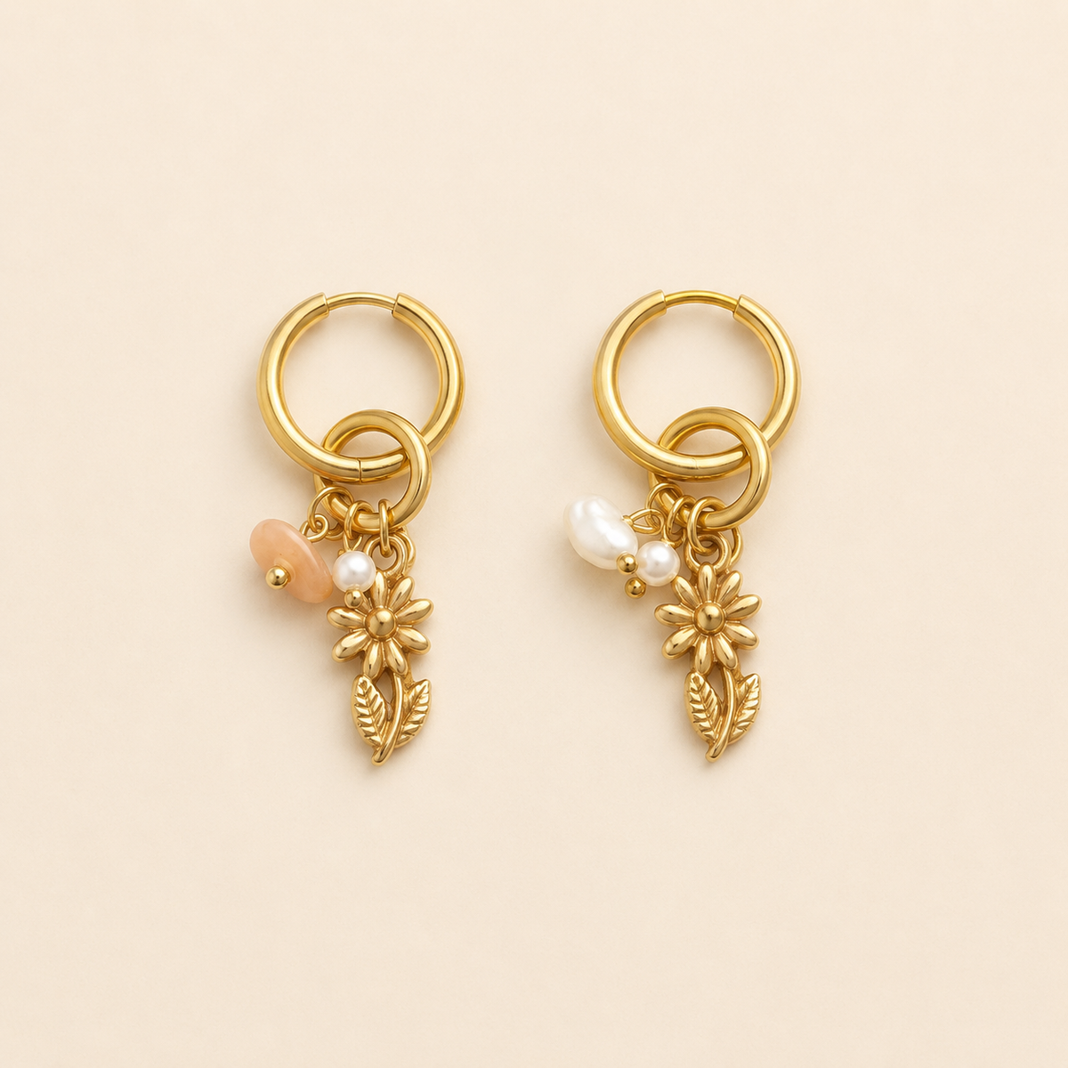 Golden Bloom Hoops – Pearl