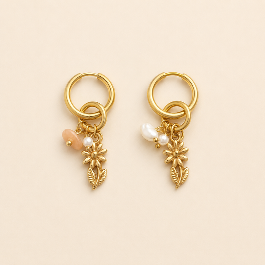 Golden Bloom Hoops – Pearl