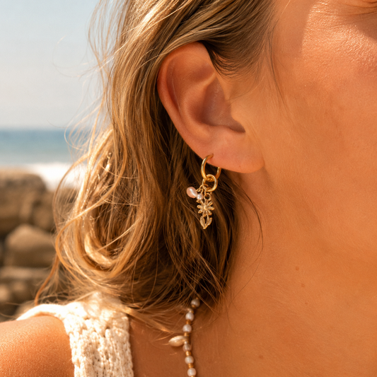 Golden Bloom Hoops – Pearl
