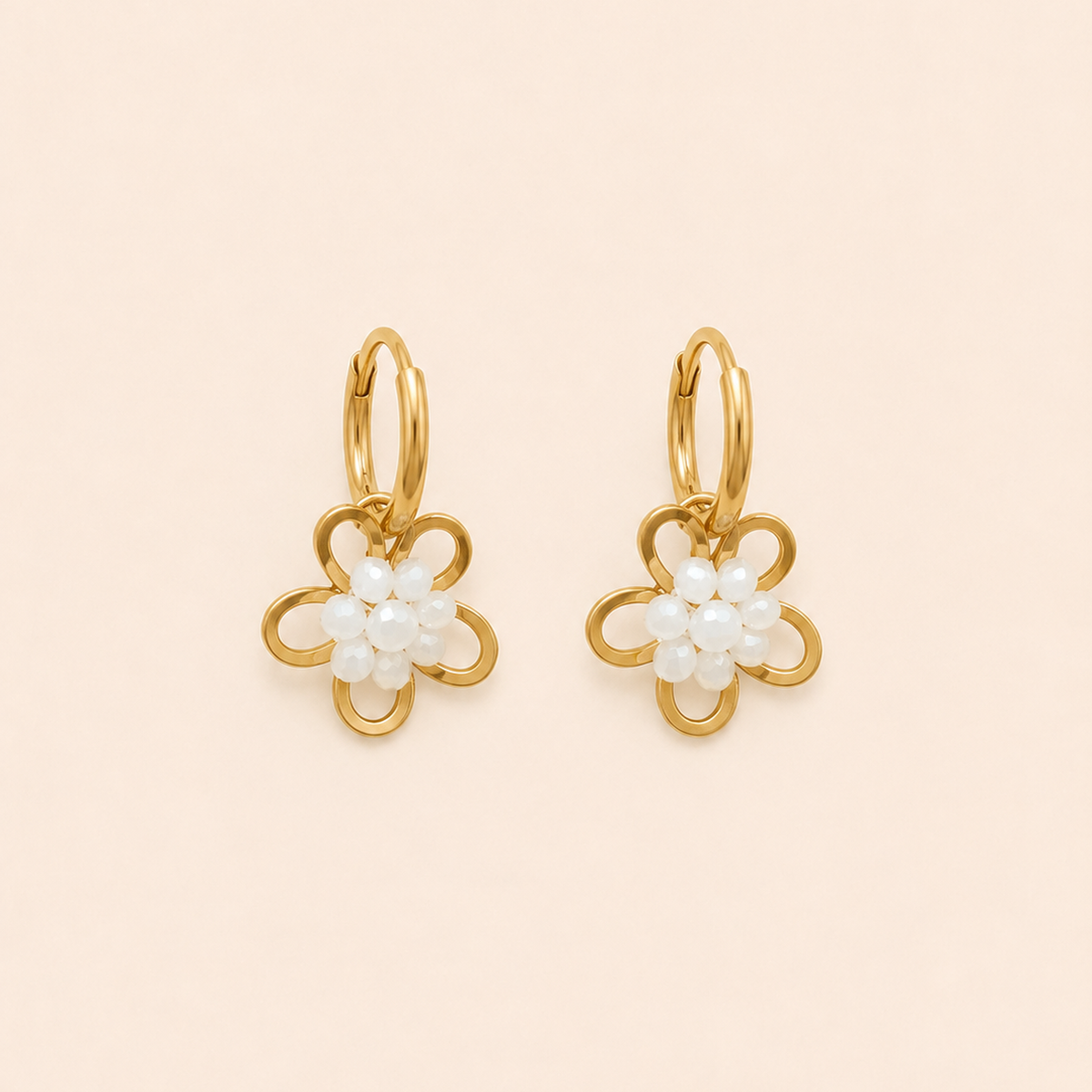 Golden Bloom Hoops – White