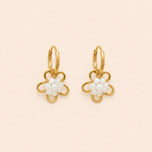 Golden Bloom Hoops – White