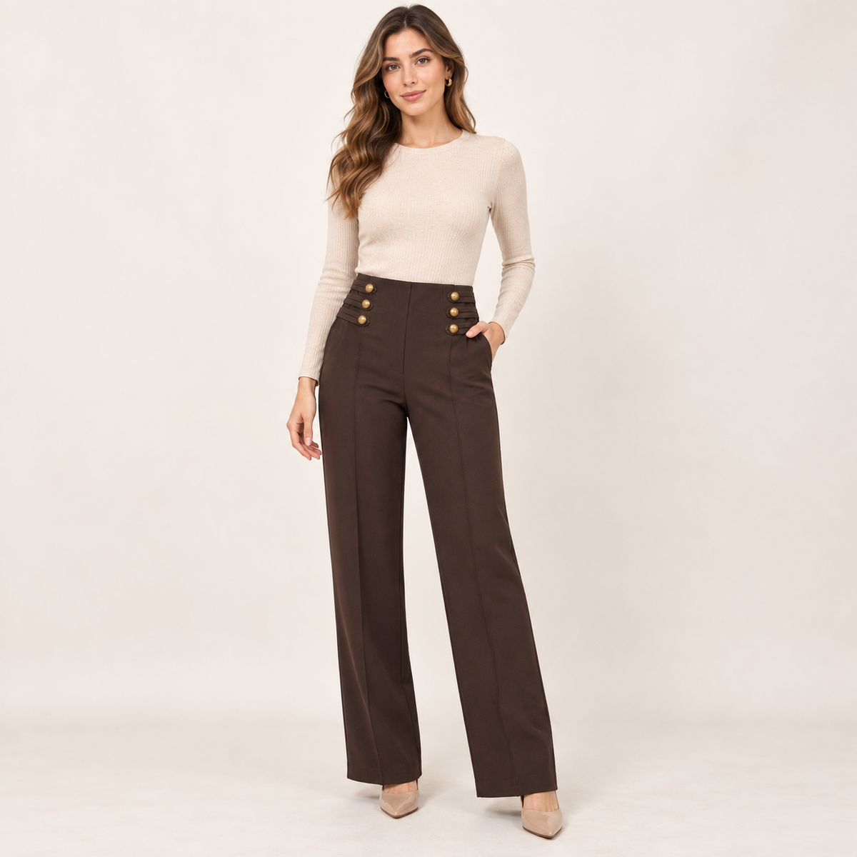 Golden Button Trousers – Chocolate