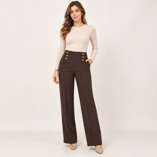 Golden Button Trousers – Chocolate