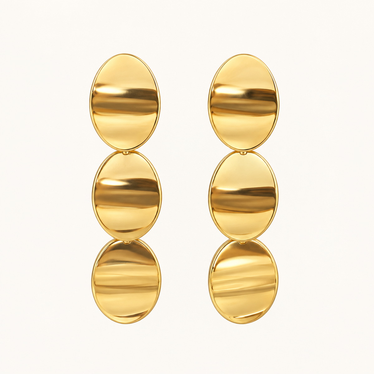Golden Triple Oval Earrings