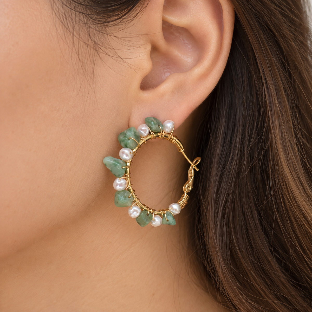 Jade Pearl Hoop Earrings
