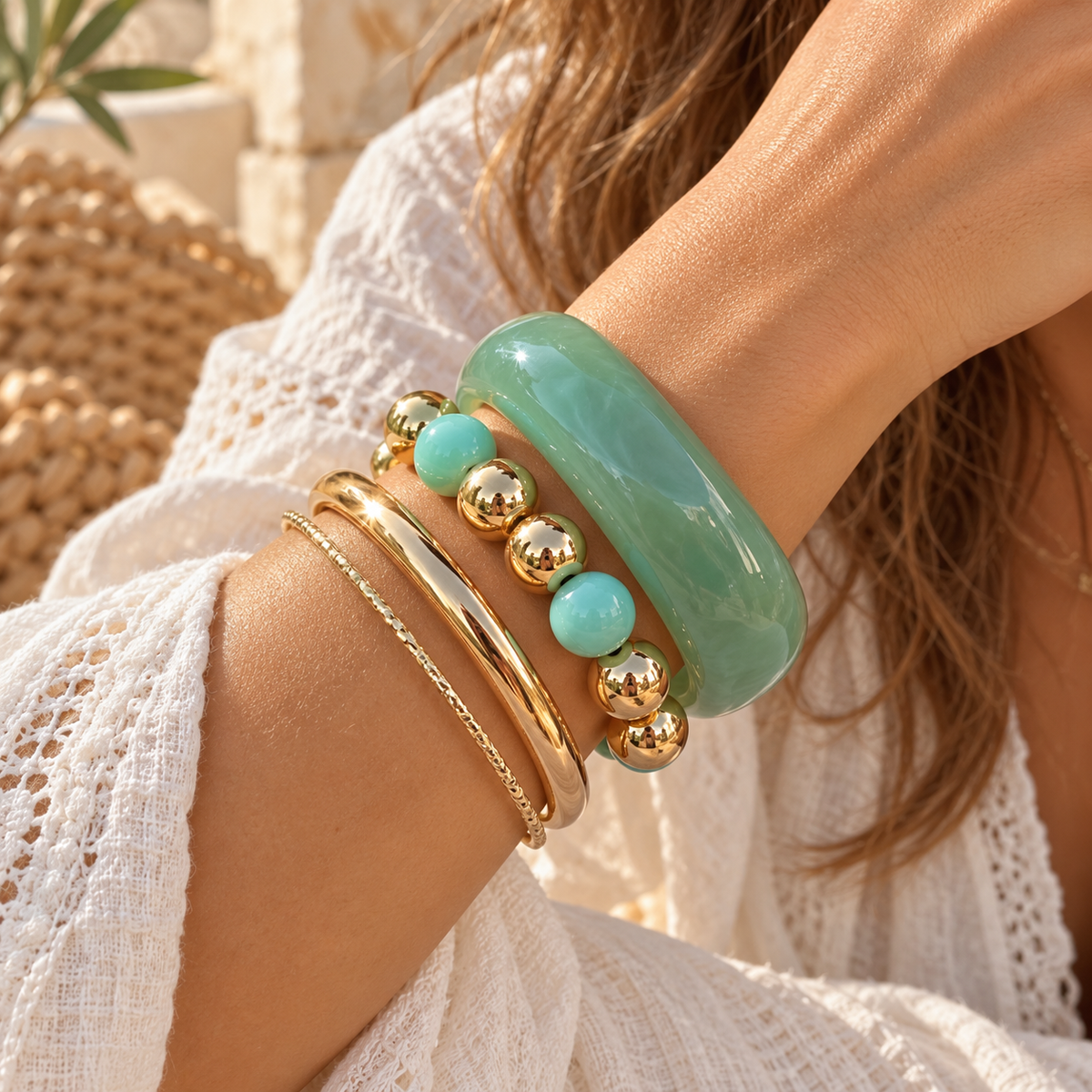 Jade & Gold Bracelet Set
