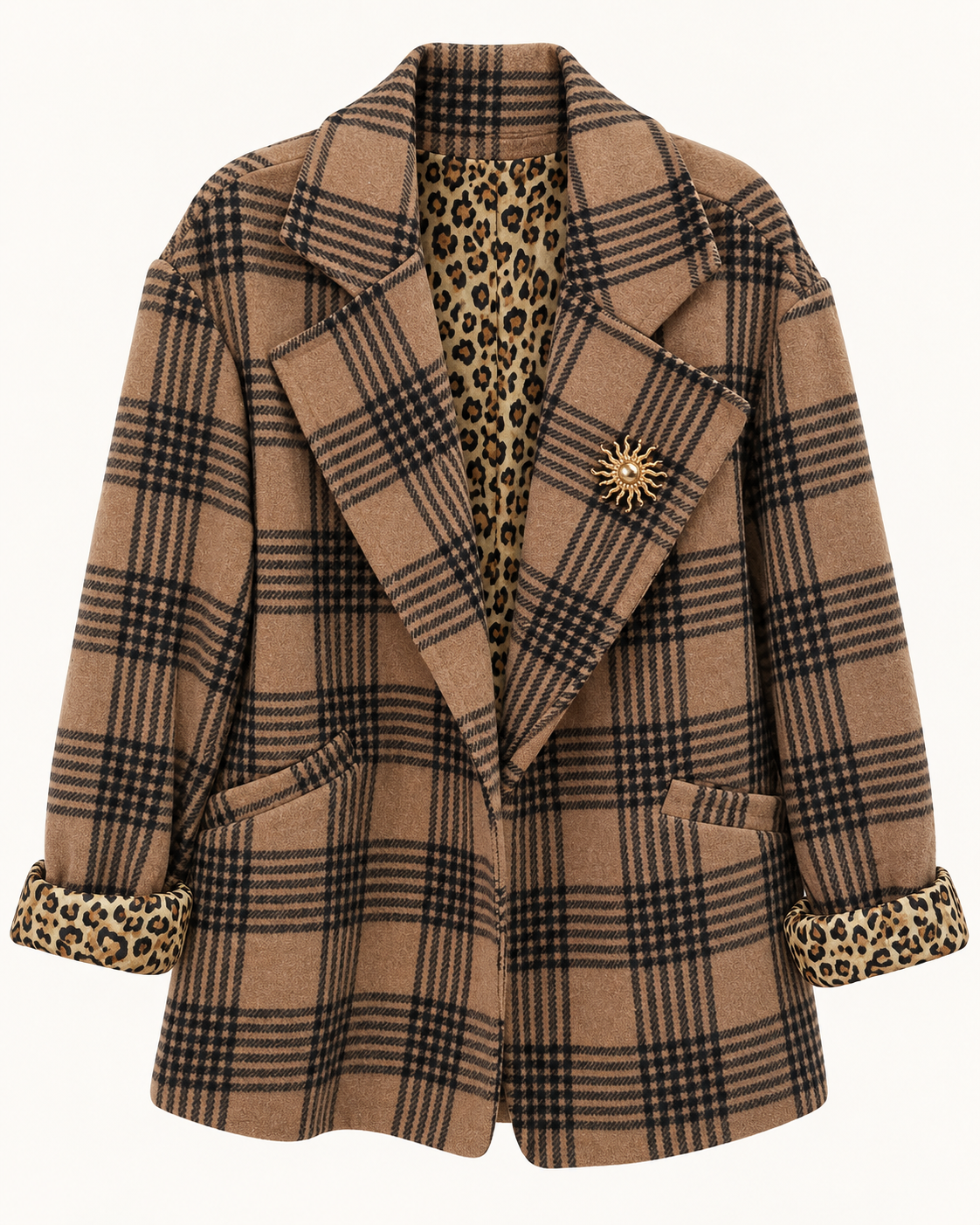 Leopard Lined Check Blazer