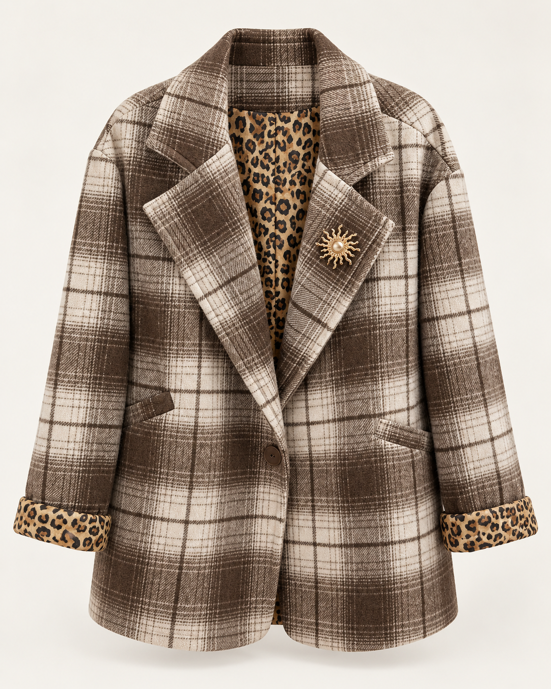 Leopard Lined Check Blazer
