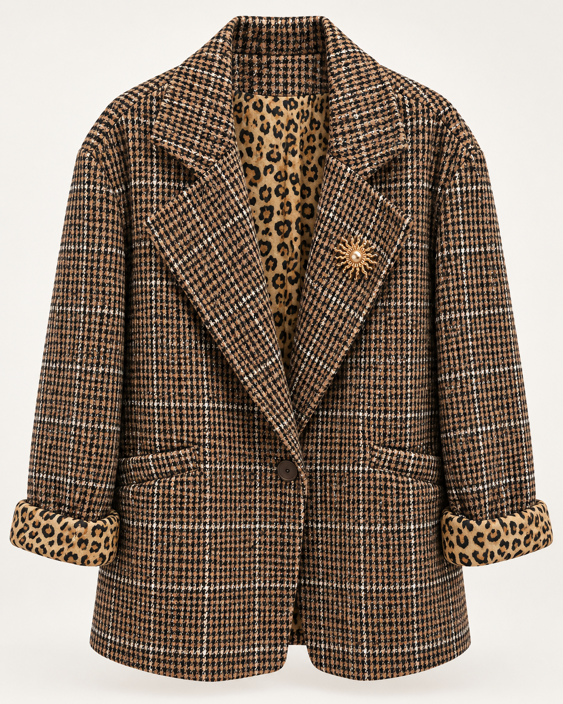 Leopard Lined Check Blazer