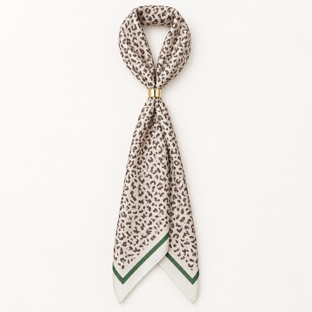 Leopard Satin Scarf with Ring