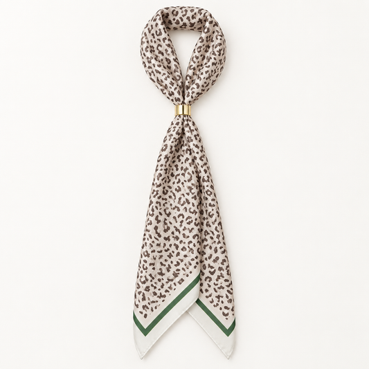 Leopard Satin Scarf with Ring