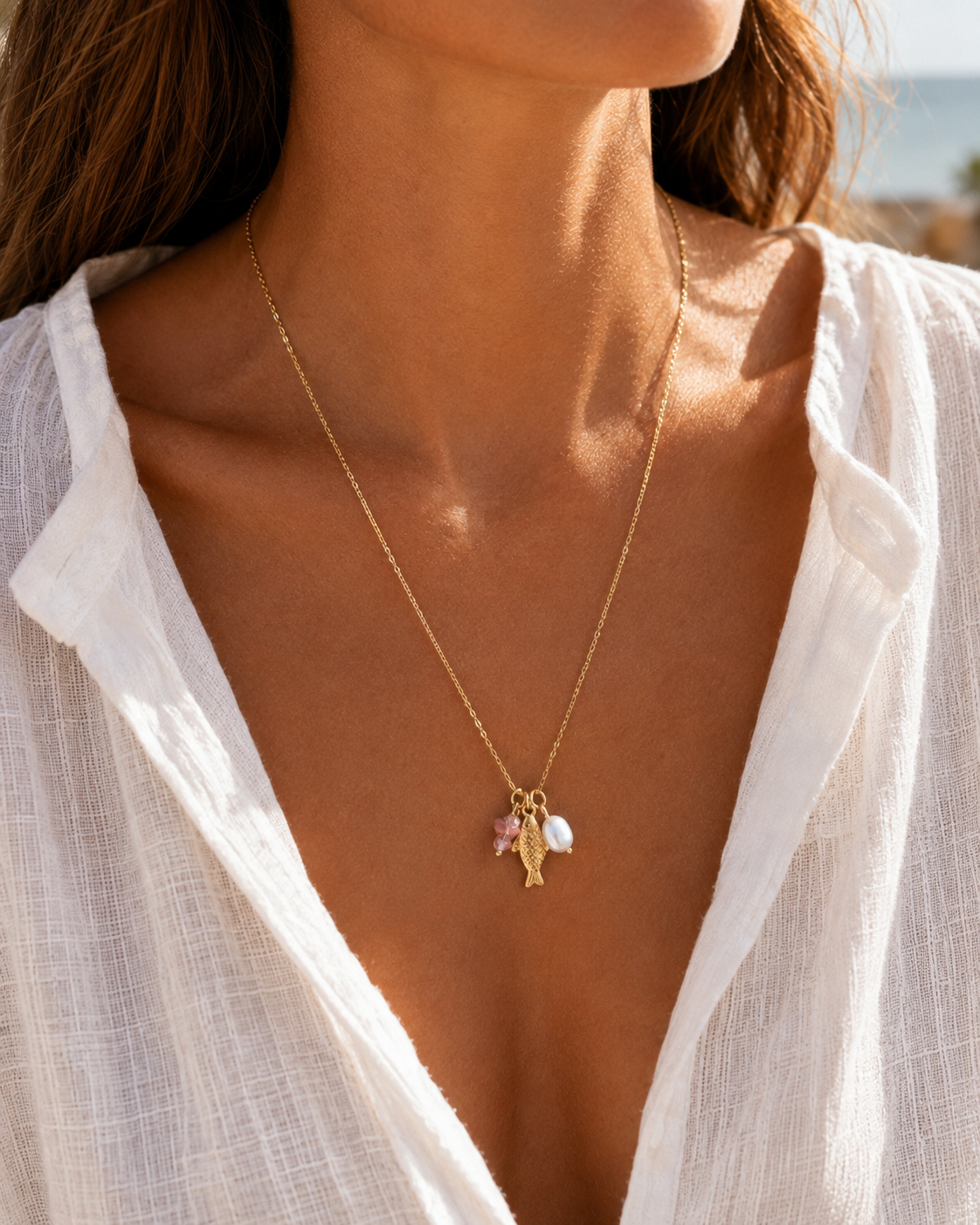 Marina Charm Ketting – Gold & Pink