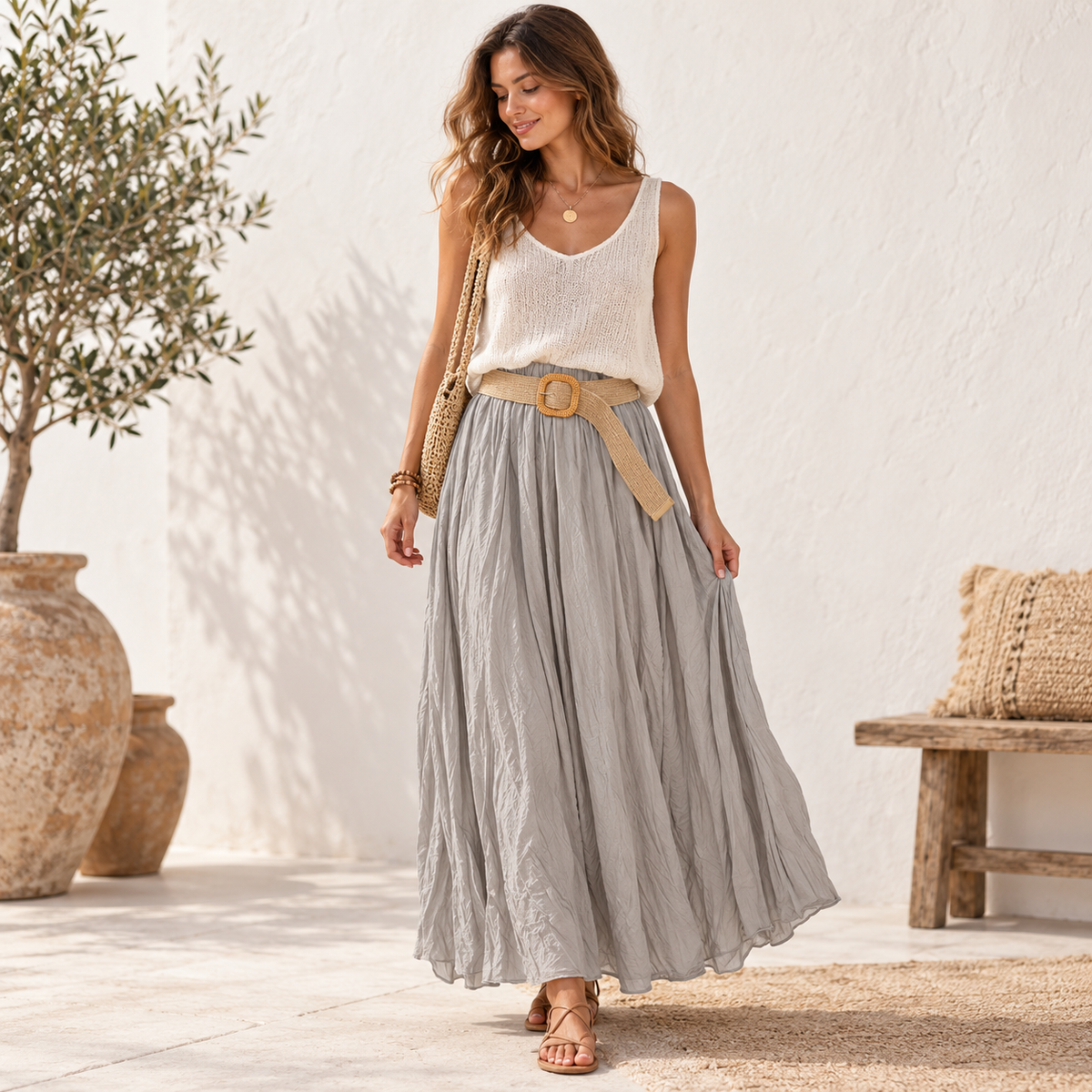 Maxi rok met raffiariem