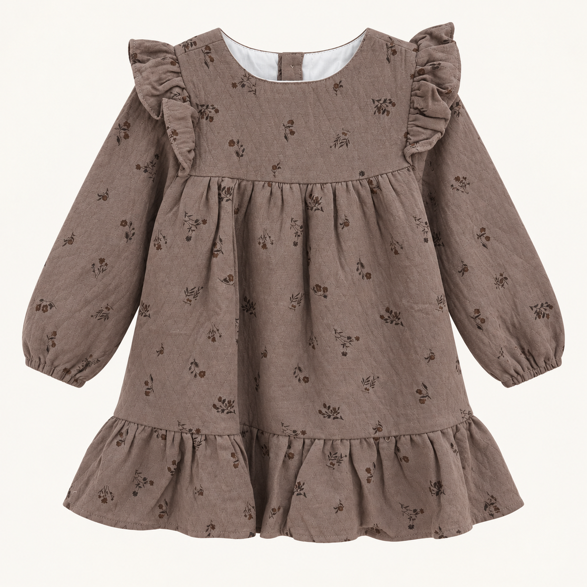 Newness Floral Ruffle Jurk Taupe