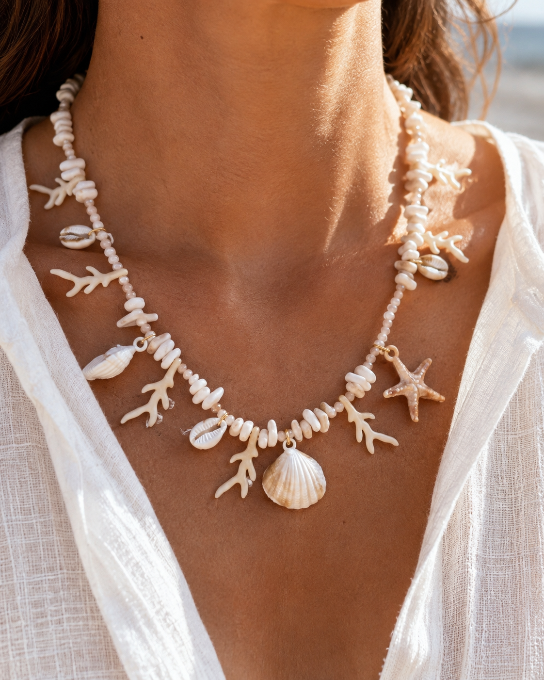 Ocean Charm Ketting – Crème