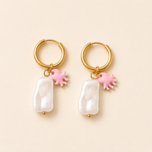 Octopus Pearl Hoops – Pink