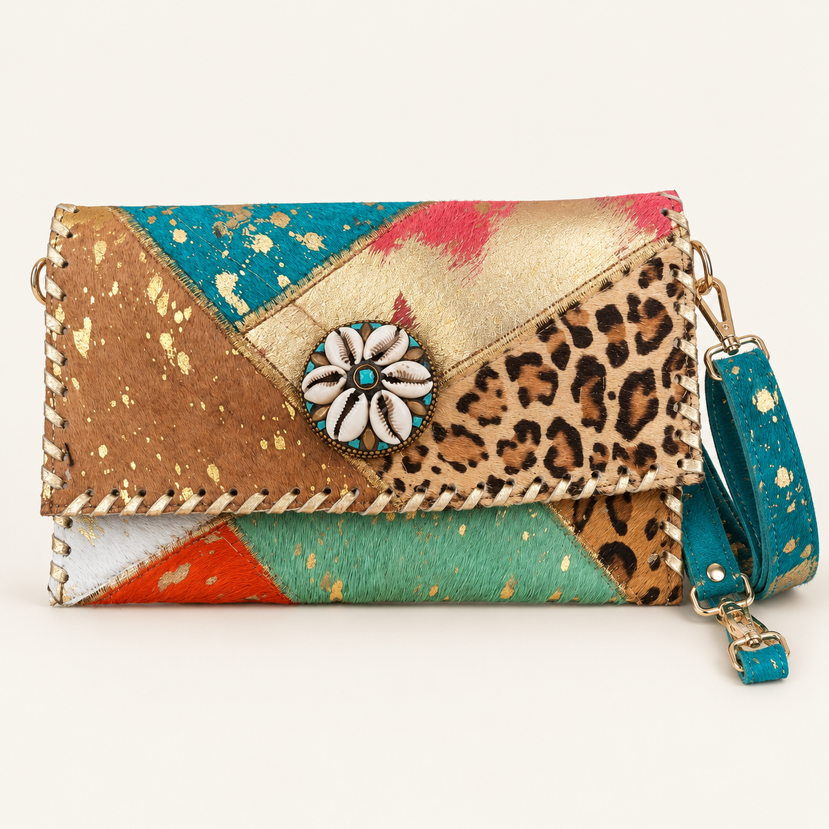 Patchwork Leather Envelope Bag