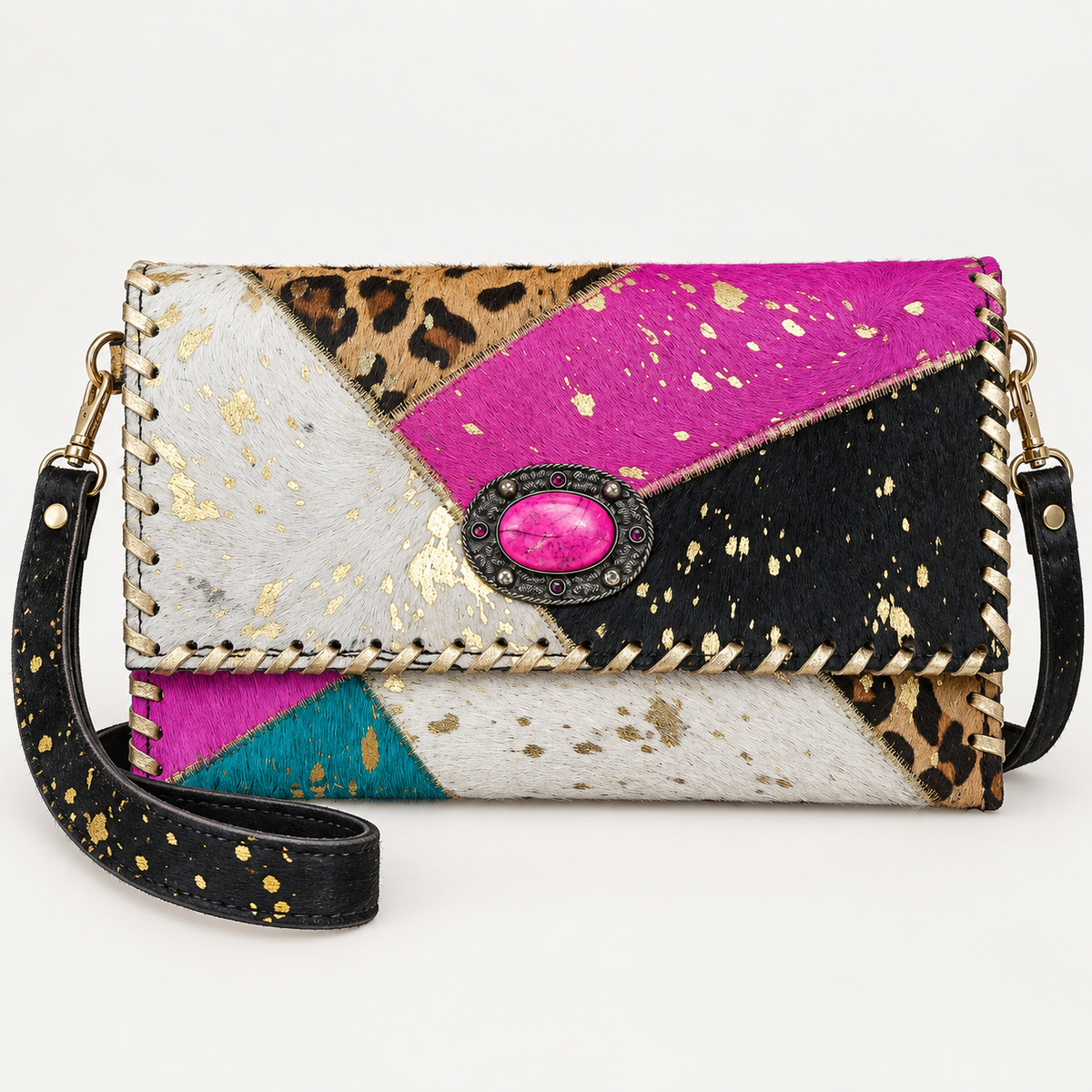 Patchwork Leather Envelope Bag