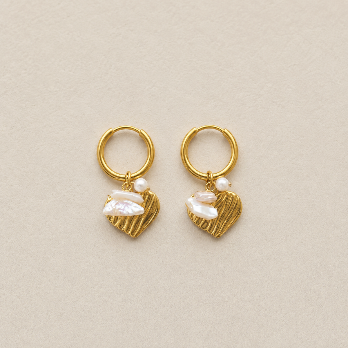 Pearl Heart Hoops – Gold
