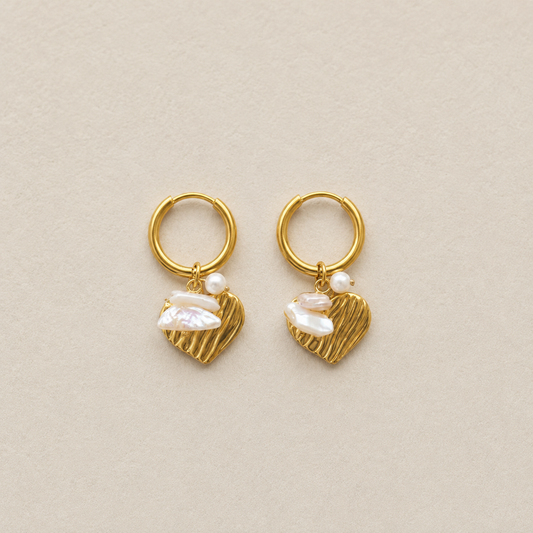 Pearl Heart Hoops – Gold