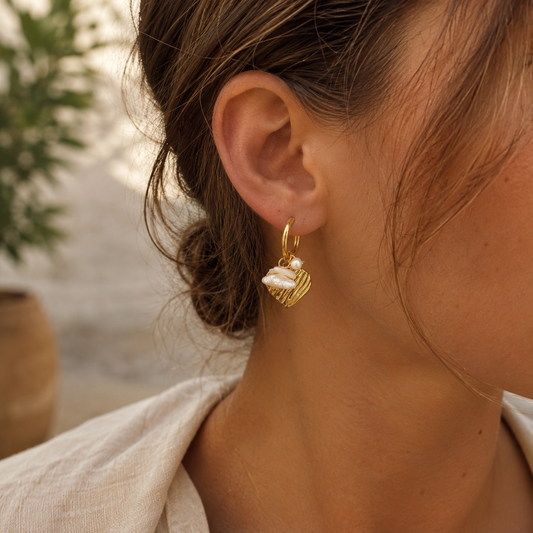 Pearl Heart Hoops – Gold