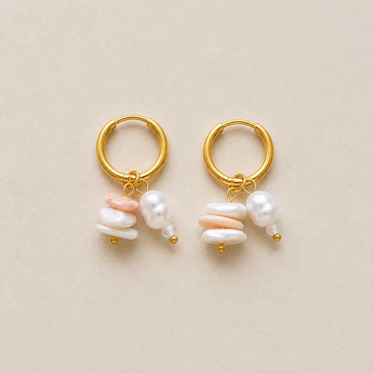 Pearl Stack Hoops – Blush