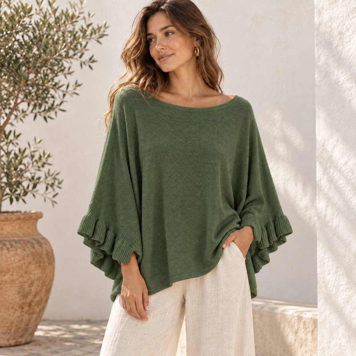 Ruffle Sleeve Poncho Knit