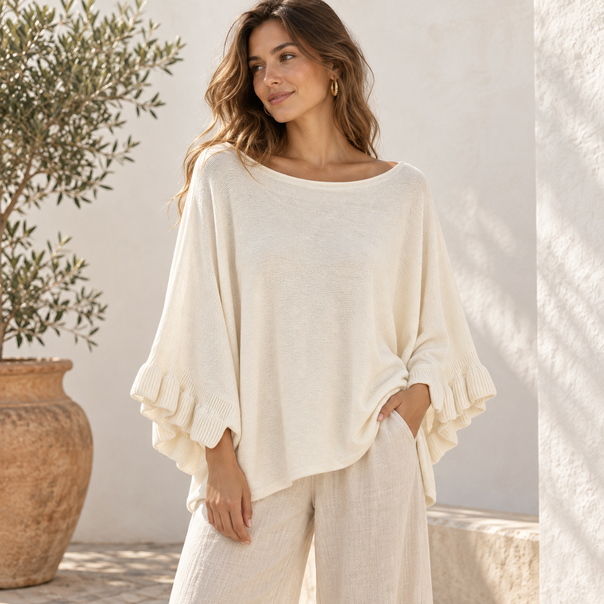 Ruffle Sleeve Poncho Knit