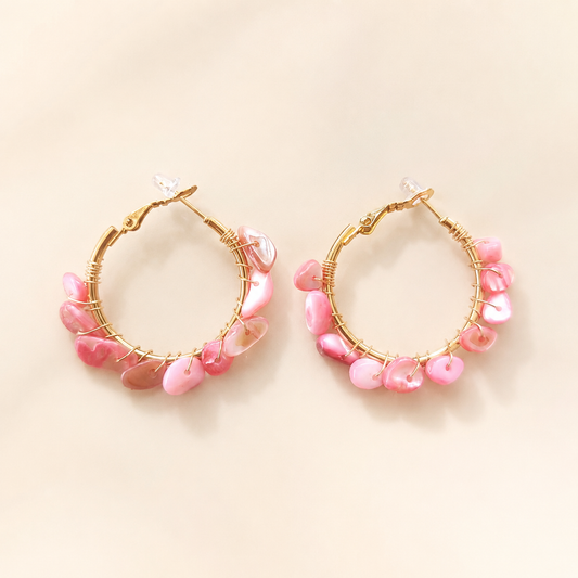 Shell Beaded Hoops – Pink