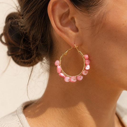 Shell Beaded Hoops – Pink