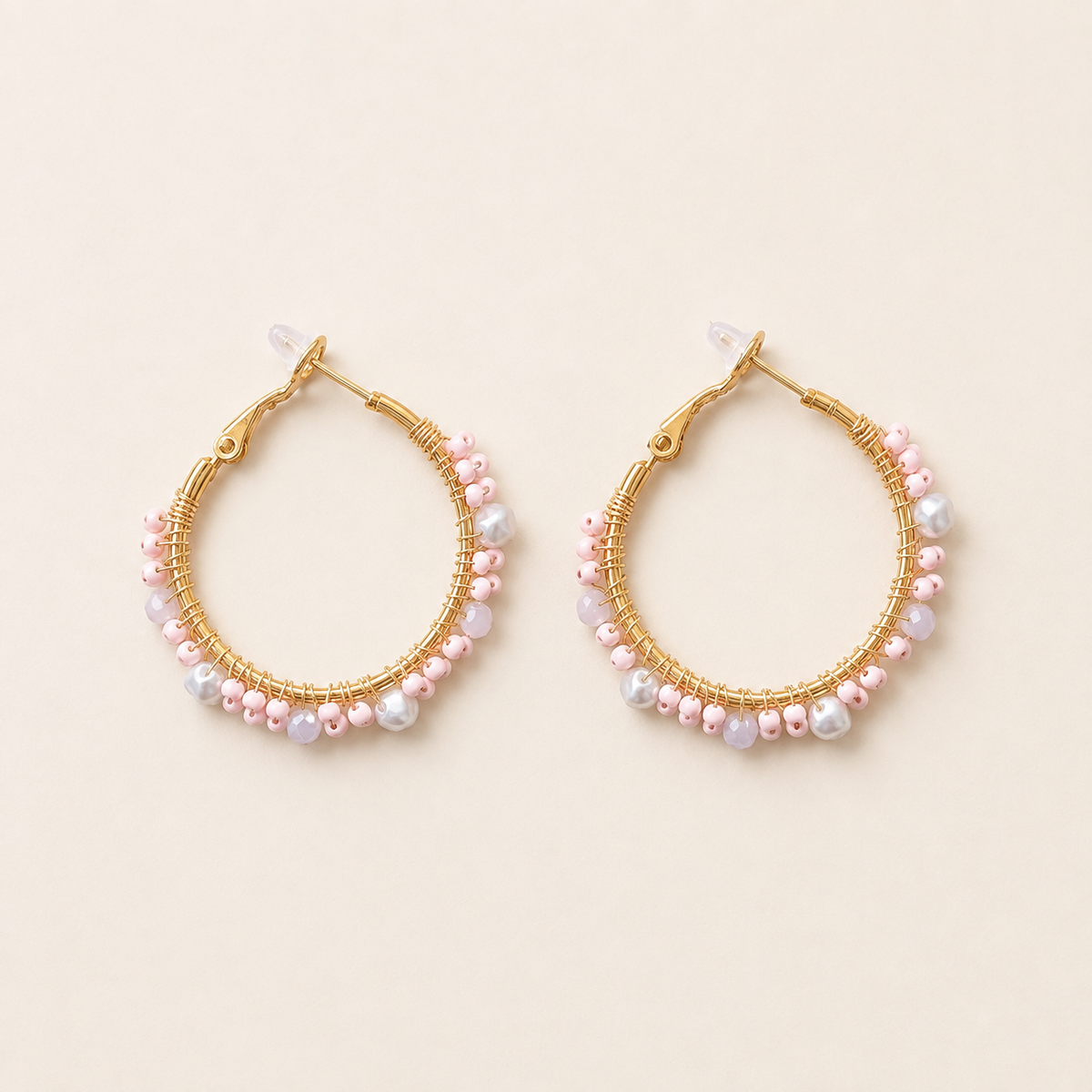 Soft Pearl Hoops – Pink